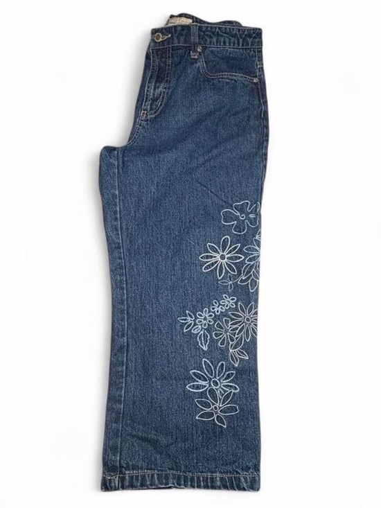 Faded Glory Denim - Y2K Blue Denim Capri Jeans with Floral Embroidery
